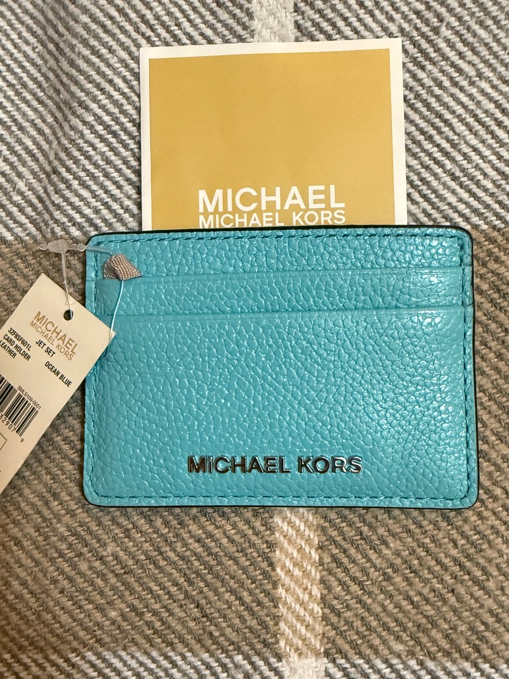 Michael Kors Ocean Blue Pebbled Leather Card Case NWT